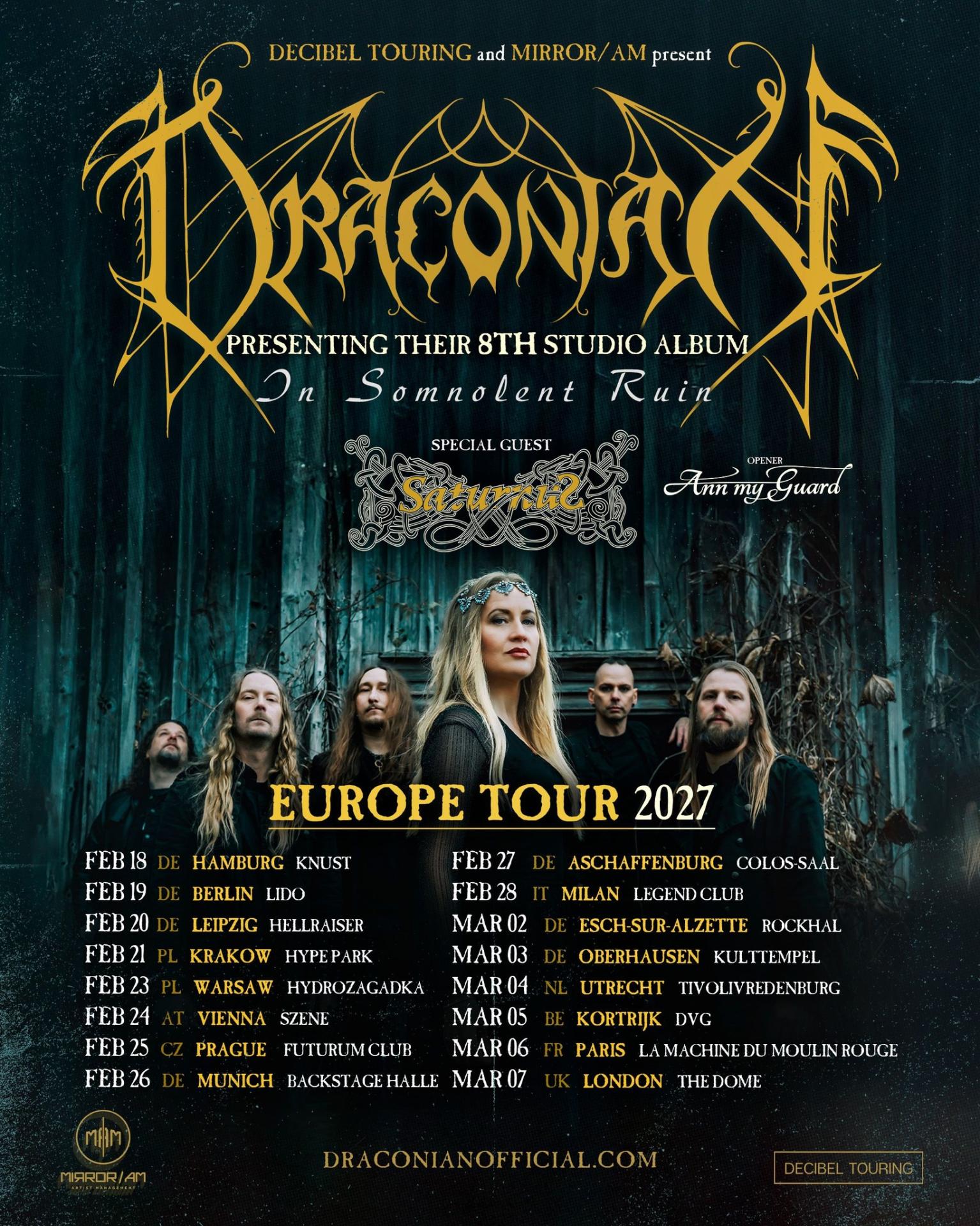 Draconian in somnolent ruin europe tour 2027